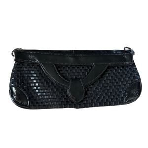 HOBO INTERNATIONAL Patent Envelope Clutch Magnetic Fold‎ Flap Purse Handle Black